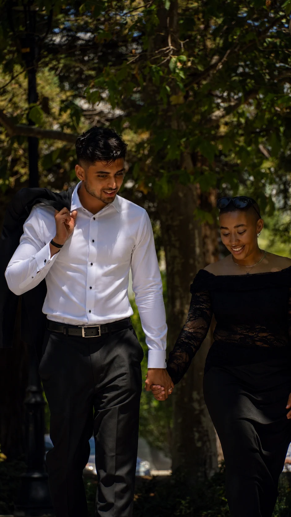 Akshat and Jade walking together immediately after their wedding